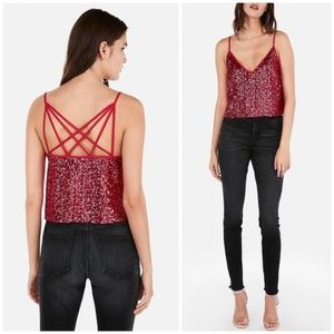 Express Top| Sparkly Sequins Hot Pink Straps Crop Top Crisscross Back | Barbie